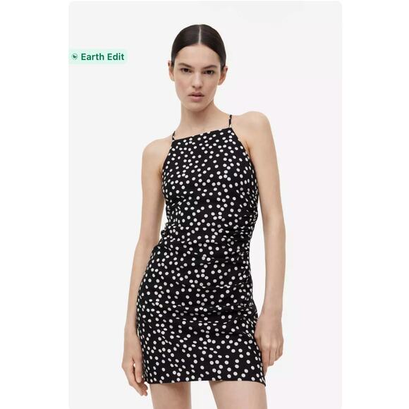 H&M Dresses & Skirts - H&M Black and White Draped Polka Dot Square Neck Mini Casual Fitted Dress